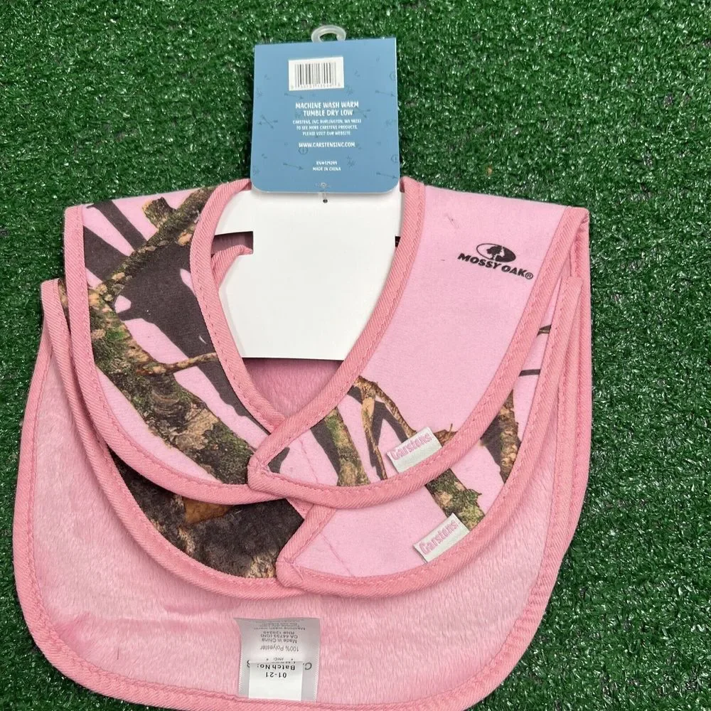 Carstens Mossy Oak Kids Pink Camo Super‎ Soft Baby Bib 2-Pack NWT